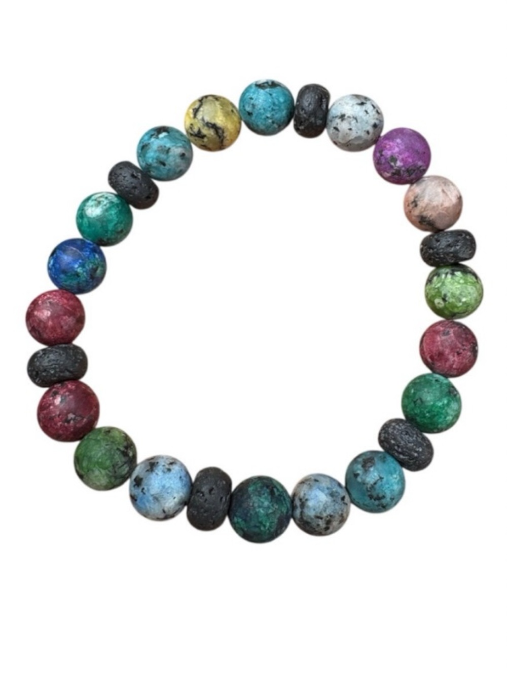 Multi-Color Stone & Lava Bead Stretch Bracelet Bohemian